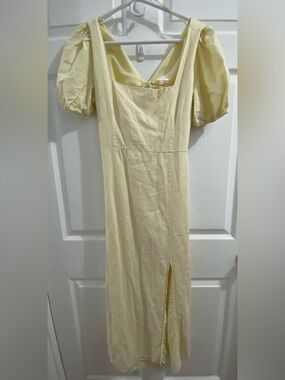 Gianni Bini Pale Yellow Midi Dress with Puff Sleeves